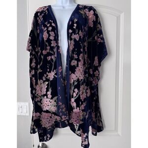 Velvet Burnout Open Kimono Almond Blossom Boho Floral Shawl Cardigan Festival